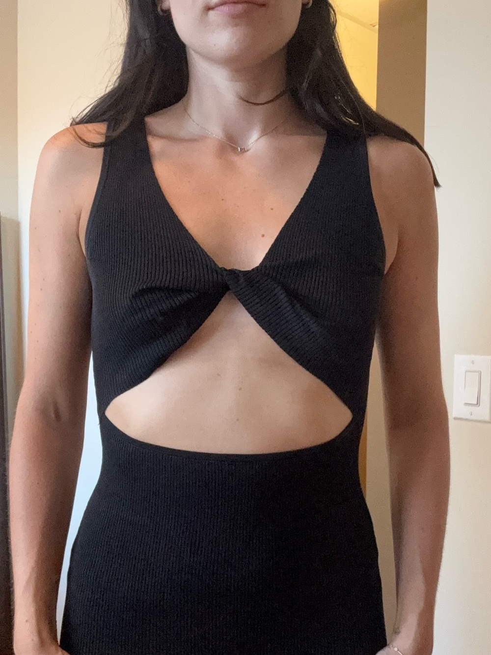 Black Twist Front Cutout Knit Bodycon Dress